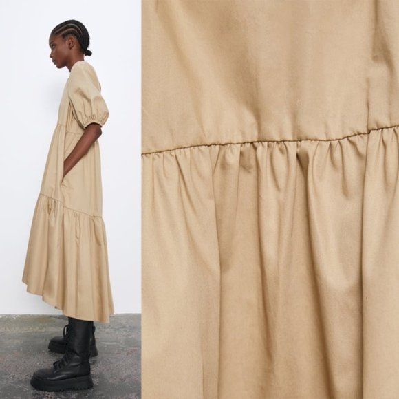 ZARA ASYMMETRIC POPLIN DRESS CAMEL Bloggers S - Picture 3 of 3